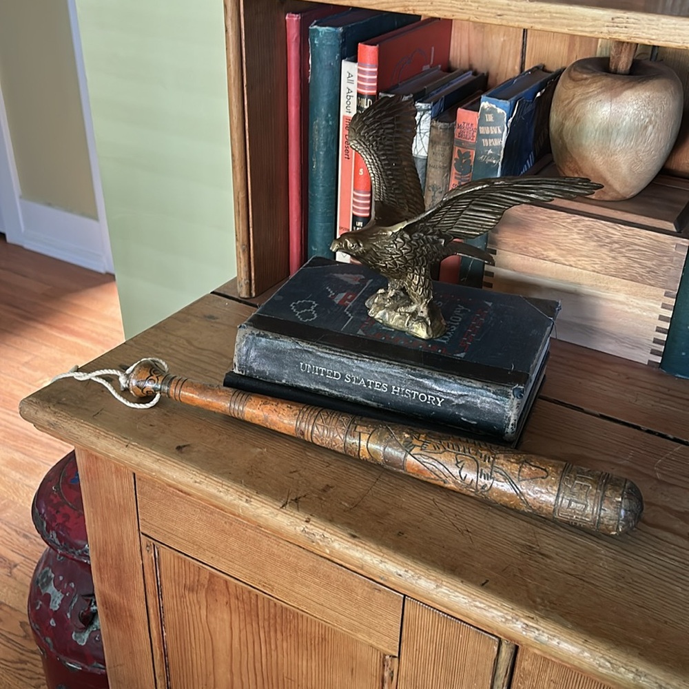 VINTAGE Primitive Hand Carved Painted Wooden Bat